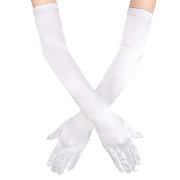 Black or White Long Satin Gloves - Picture 5 of 8